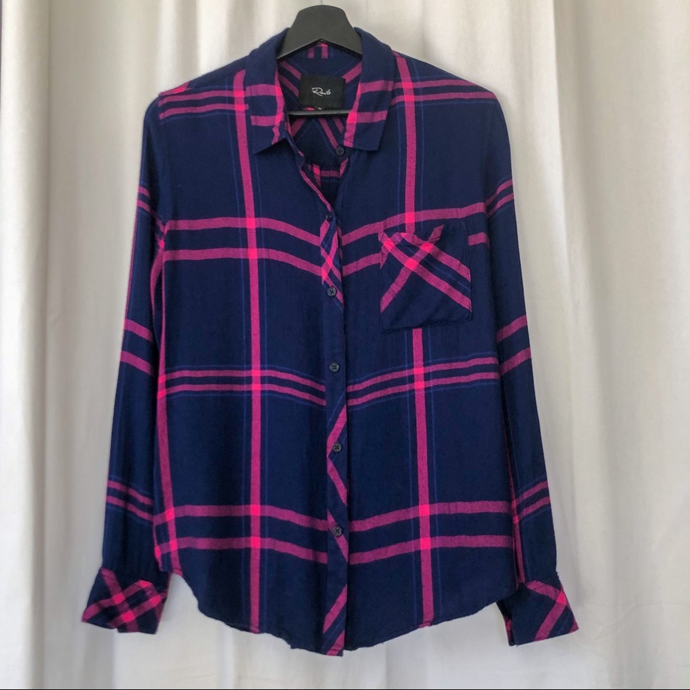 RAILS NAVY AND PINK PLAID BUTTON DOWN SHIRT